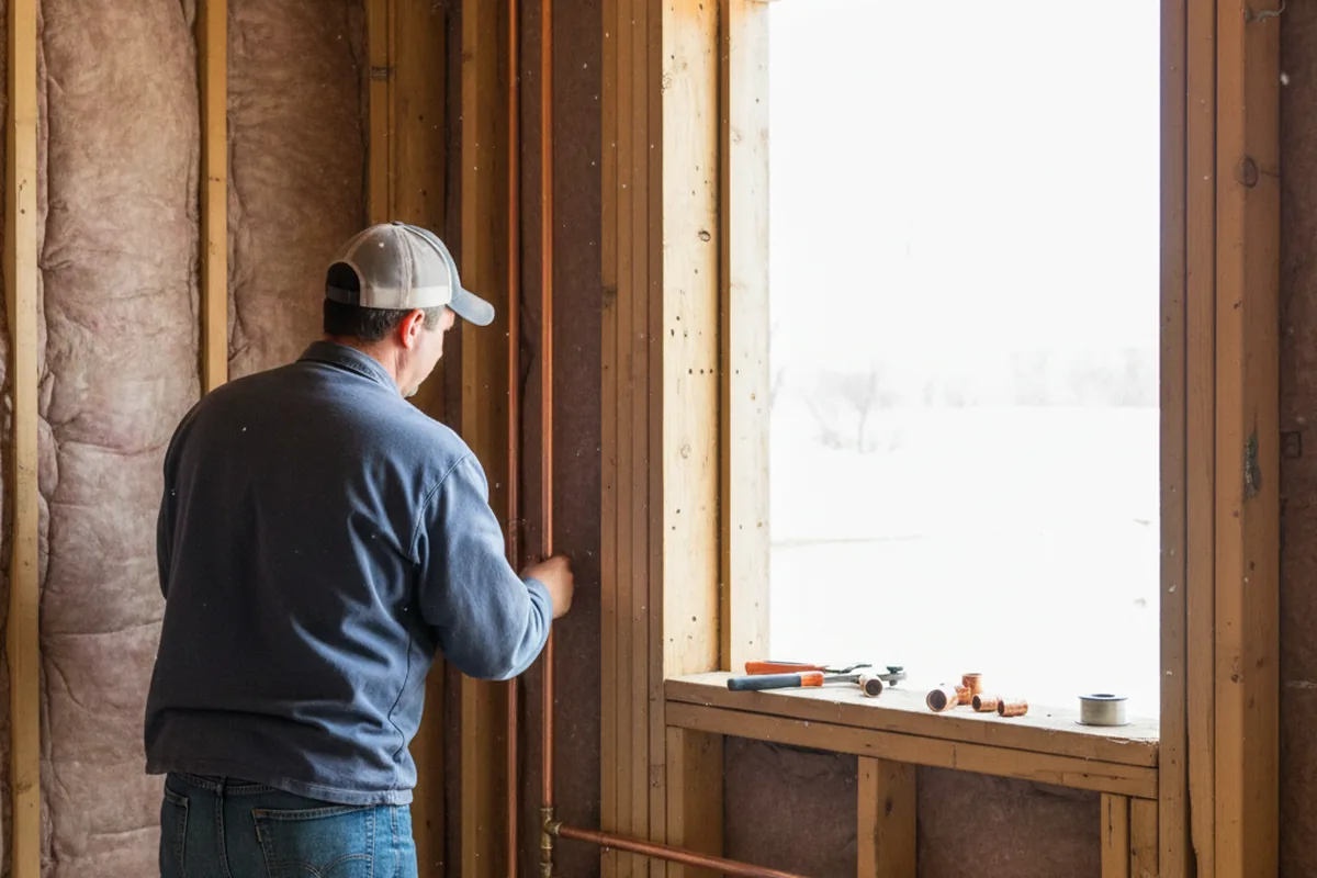 Licensed plumber running new copper supply lines in a Rush City home
